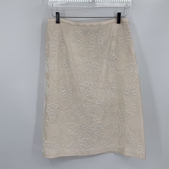 Dana Buchman silk embroidered skirt formal white cream a-line beading new 8 - Picture 1 of 5